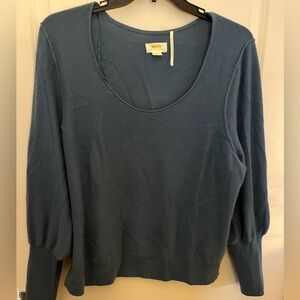 EUC Maeve by Anthropologie 100% cashmere dusty blue sweater w/ balloon sleeves